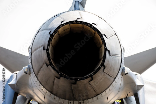 Fototapeta Rear part of jet engine exhaust of military fighter.