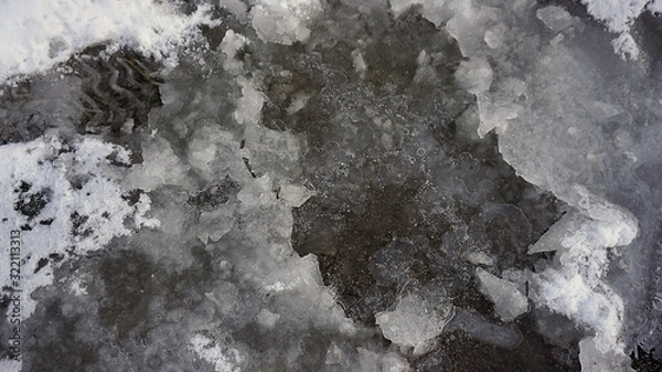 Fototapeta car tire tracks on snow, tire tracks on snow in winter,