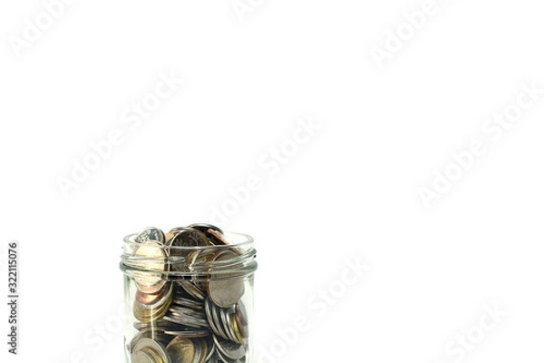 Fototapeta Saving money into bottle in the future on white background.