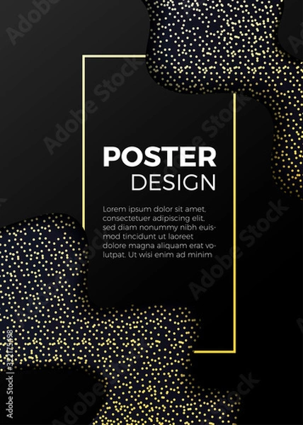 Fototapeta black liquid and gold design template for posters, brochures, sheets, banners, invitations, social networks. modern abstract background