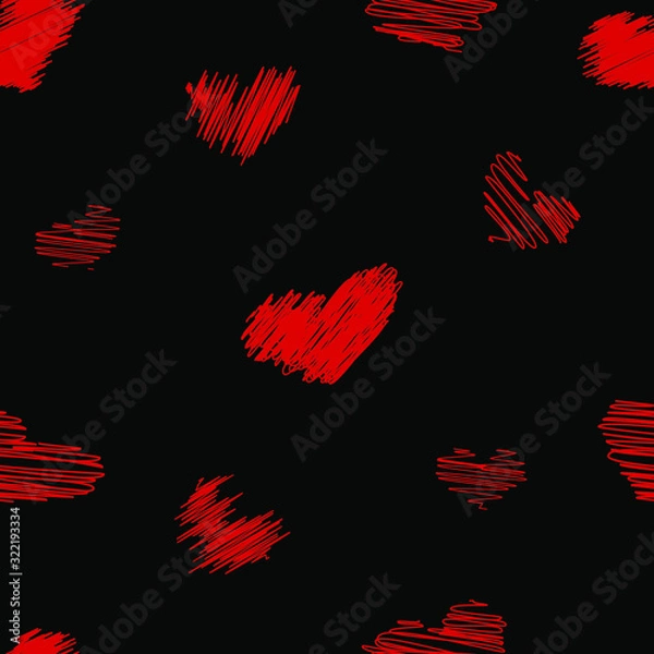 Obraz Red hearts on a black background. Seamless pattern