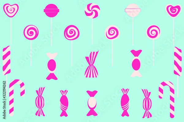 Obraz Sweets and candy icon vector set on a blue background