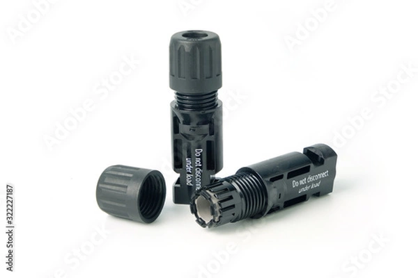 Obraz MC4 connector solar panel on white background