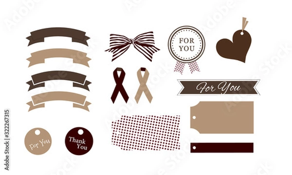 Obraz ギフト　装飾　イラスト　ベクター　セット　リボン　シール　タグ