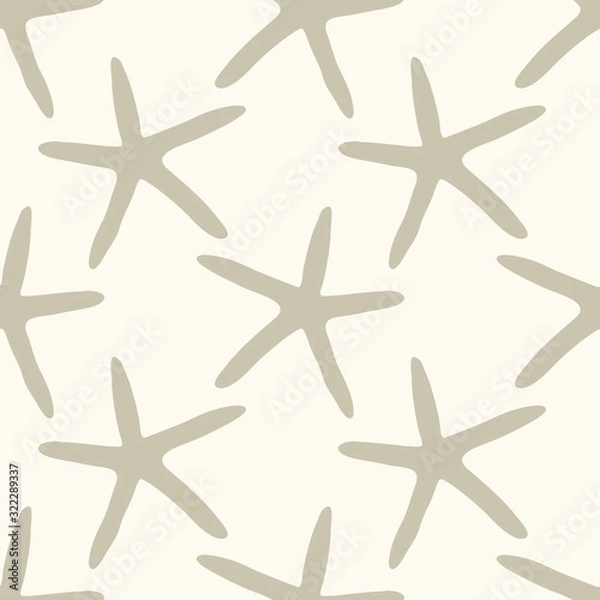 Fototapeta Neutral colors seamless pattern with hand drawn sea stars, marine theme vector illustration in minimal scandinavian style