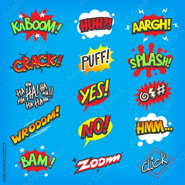 Obraz Set of colorful vector comic speech bubbles with sounds. Part II