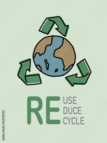 Fototapeta Recycle markers to reduce global energy use and prevent global warming.
