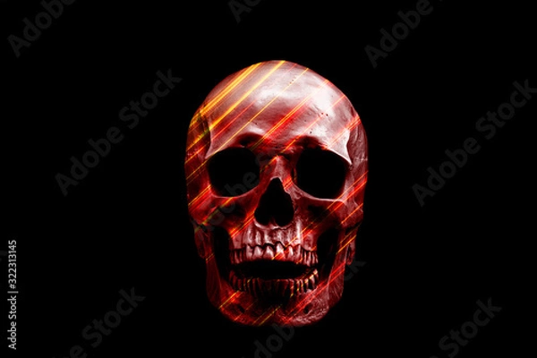Fototapeta Abstract red skull with stripes isolated on black background. 