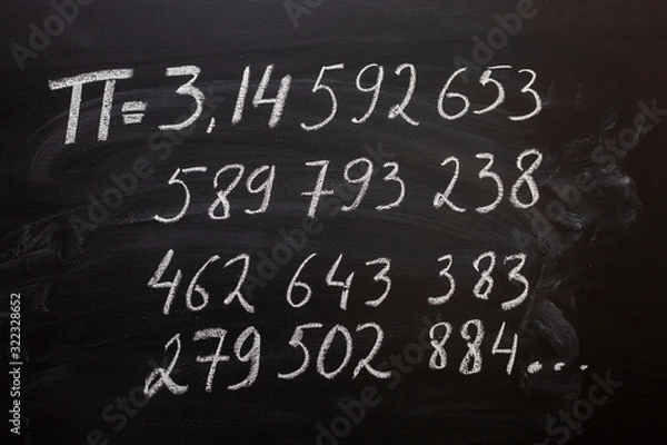 Obraz number pi handwritten with white chalk on a blackboard