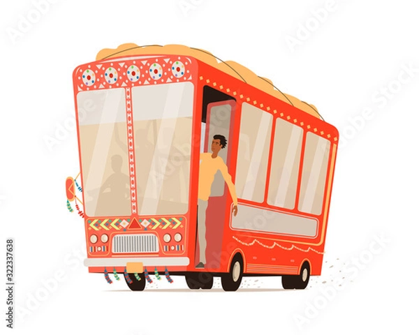 Obraz Cartoon indian bus isolated.