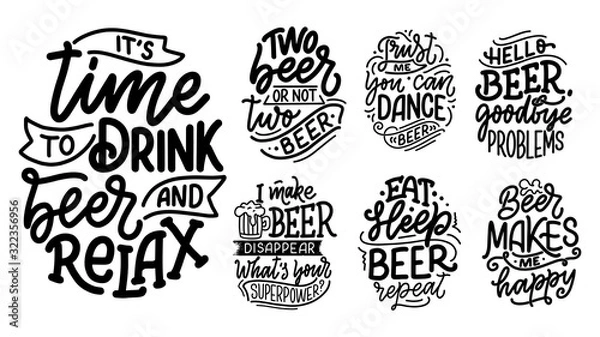 Fototapeta Set with lettering quotes about beer in vintage style. Calligraphic posters for t shirt print. Hand Drawn slogans for pub or bar menu design. Vector