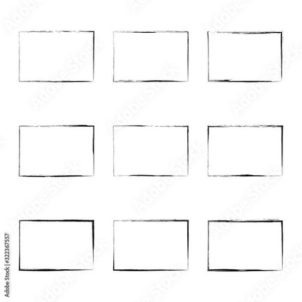 Obraz Set hand drawn rectangle frame. Text box from smears. Vector Black stroke border felt-tip pen objects.