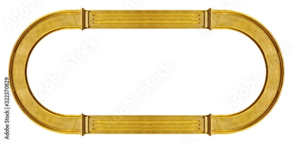 Fototapeta Panoramic golden frame for paintings, mirrors or photo isolated on white background