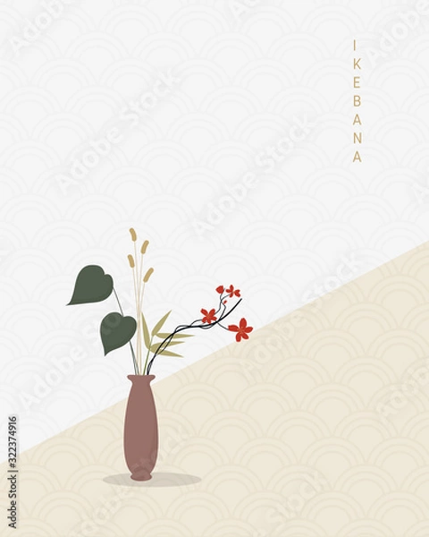 Fototapeta Traditional Japanese style flower arrangement calling "Ikebana". Poster in simple and minimal style.