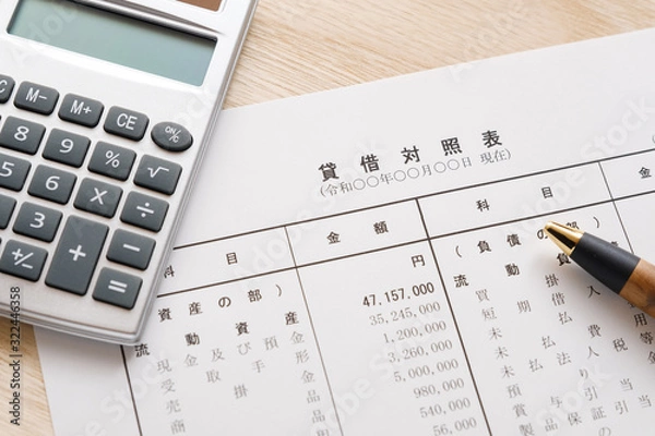 Fototapeta 【写真素材】 決算書　ビジネスシーン　貸借対照表　損益計算書　法人　確定申告