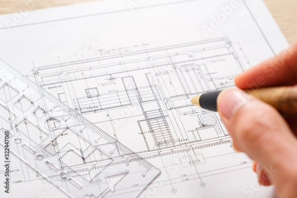 Fototapeta 【写真素材】設計イメージ　建築図面　住宅　施設