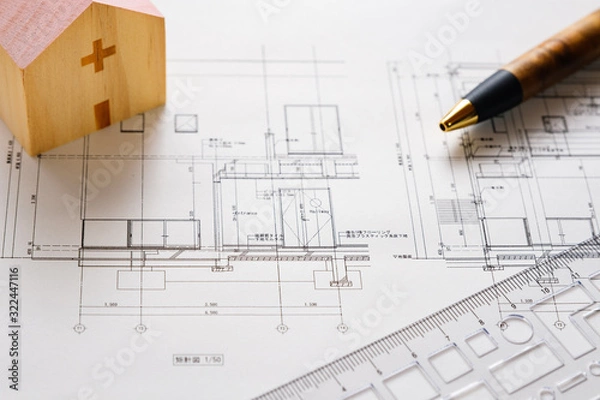 Fototapeta 【写真素材】設計イメージ　建築図面　住宅　施設