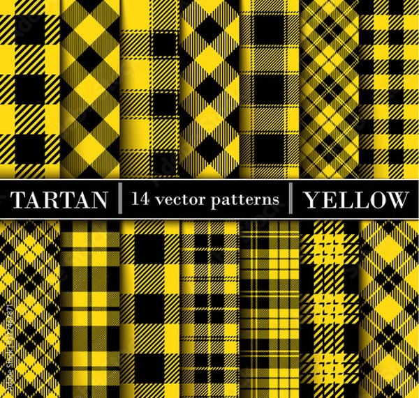 Obraz Set Yellow Tartan  Plaid  Seamless Patterns.
