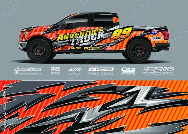 Fototapeta Truck wrap design vector kit. Modern sport graphics. Abstract stripe racing and grunge background for wrap all vehicle, race car, rally, adventure vehicle and car livery.