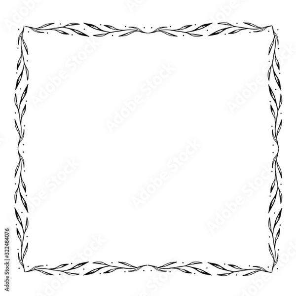 Fototapeta Square frame made of twigs. Simple hand-drawn doodle elements for decoration of invitations, posters, cards, social networks template. Stock vector illustration isolated on transparent background.