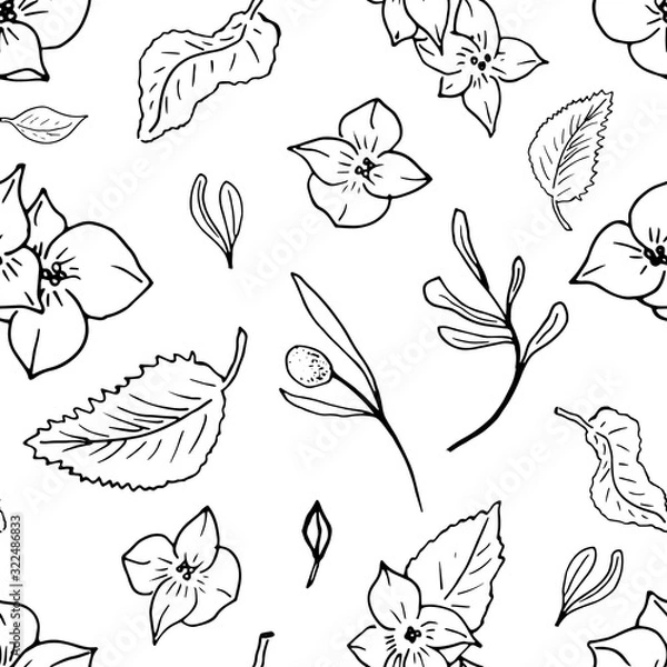 Obraz hand drawn vector seamless floral pattern with flowers and leaves
