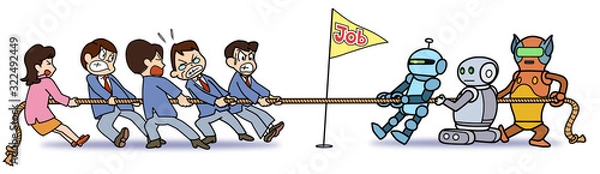 Fototapeta 人間とロボットで仕事を奪い合う