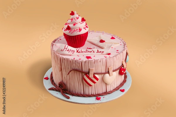 Fototapeta Love cakes. Cake for Valentin's Day, isolated on white background. Happy Valentine's Day