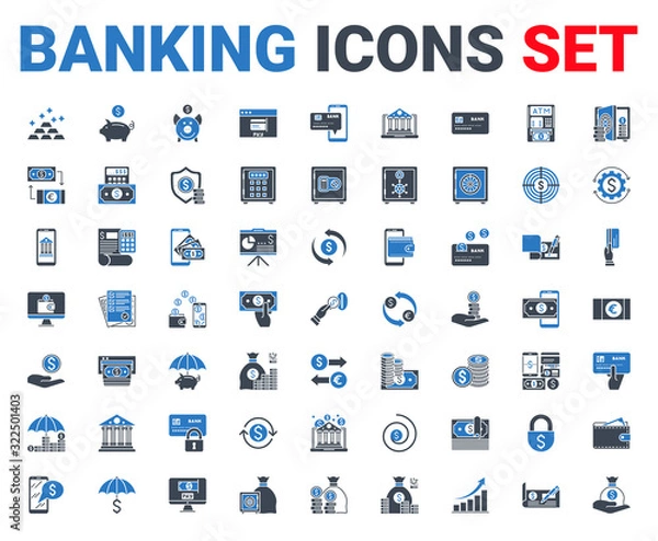 Obraz Ustaw glif ikon bankowych. Koncepcje i aplikacje internetowe