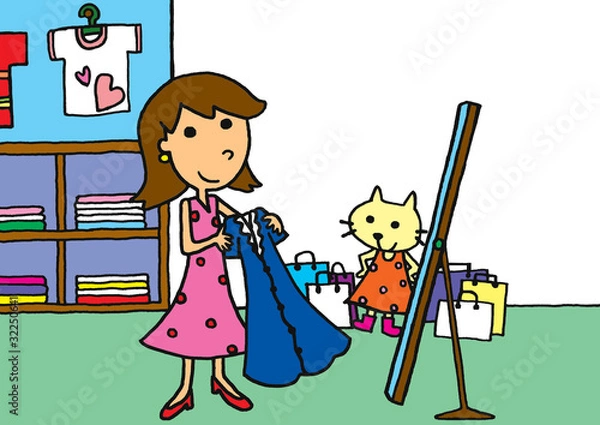 Obraz 洋服を選ぶ女の子