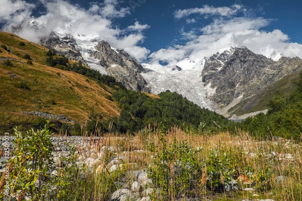 Fototapeta Mountain landscape with Lardaad glacier and footpash full of stones