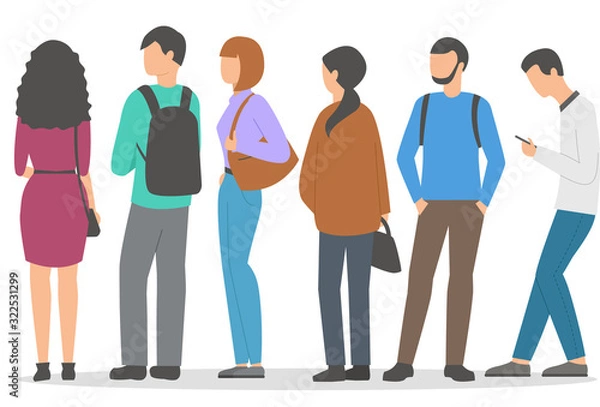 Fototapeta People are waiting in line. Isolated on a white background. Flat design. Vector illustration.