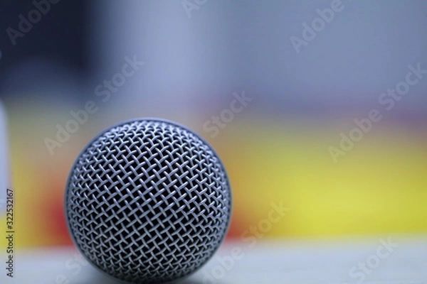 Fototapeta The microphone installed in the auditorium has a beautiful backdrop in the seminar.
