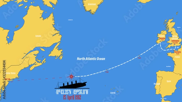 Obraz Map showing the point where the RMS Titanic sank