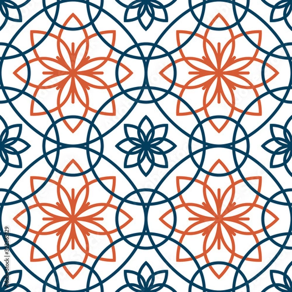 Obraz Flower geometric seamless pattern. Blue and orange ornament. Vector design
