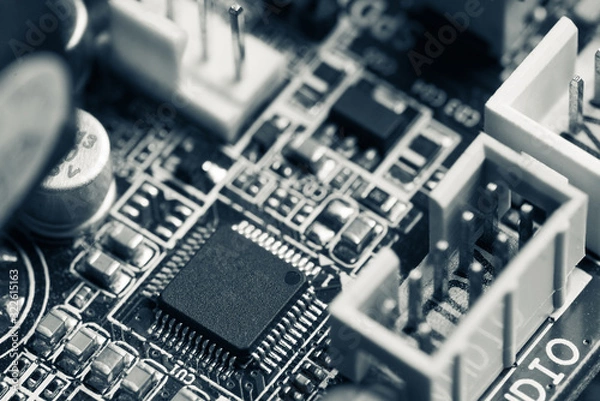 Fototapeta Computer circuit board. Macro shot. Selective focus. Shallow depth of field.