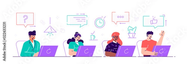 Fototapeta Call center, hotline flat vector illustrations