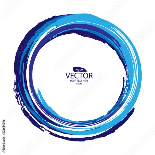 Fototapeta Blue circle of brush strokes. Round frame of blue and white paint strokes.