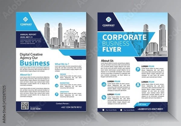Fototapeta Business abstract vector template. Brochure design, cover modern layout, annual report, poster, flyer in A4 with colorful triangles, geometric shapes for tech, science, market with light background