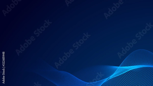 Fototapeta Dot blue wave light screen gradient texture background. Abstract  technology big data digital background. 3d rendering.