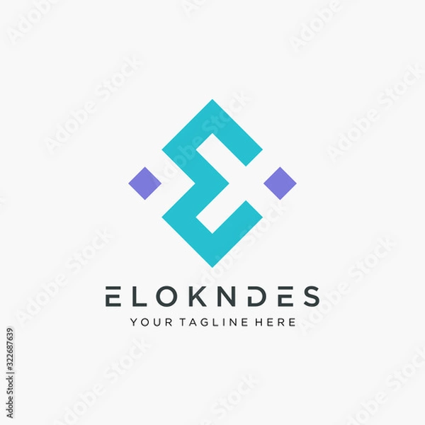 Fototapeta E letter logo design with line concept. Vector design template elements for your application or corporate identity. technology and digital concept. - vector