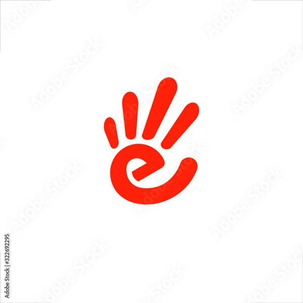 Obraz  E letter logo initial shaped a waving hand