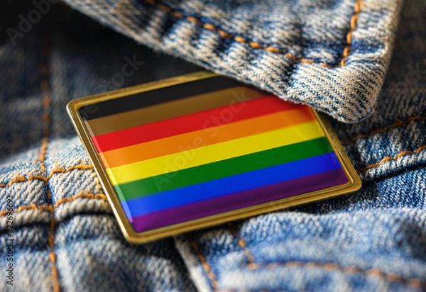 Fototapeta Philadelphia people of color inclusive flag pin on denim jacket
