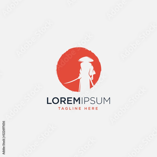 Obraz samurai warrior japan logo template. icon samurai sword.