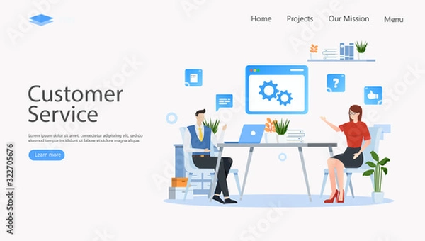 Fototapeta Customer Support and Advising Clients Vector Illustration Concept , Suitable for web landing page, ui, mobile app, editorial design, flyer, banner, and other related occasion