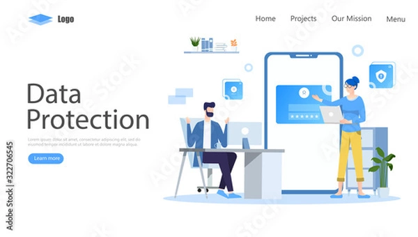 Obraz Data Protection Vector Illustration Concept, Suitable for web landing page, ui, mobile app, editorial design, flyer, banner, and other related occasion