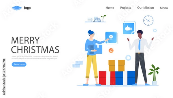 Fototapeta Merry Christmas and New Year Vector Illustration Concept, Suitable for web landing page, ui, mobile app, editorial design, flyer, banner, and other related occasion