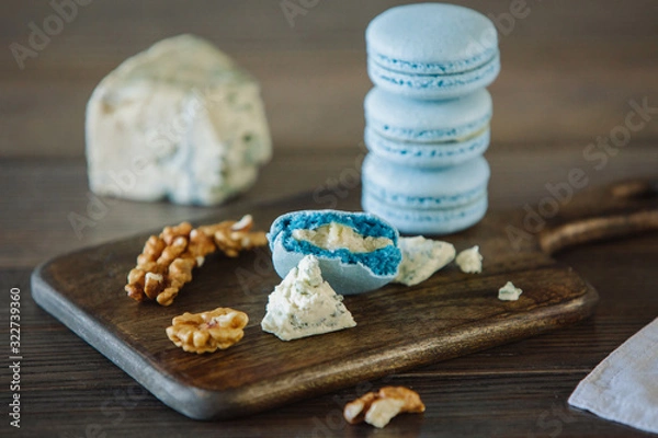 Fototapeta Cheese and walnuts with macaron