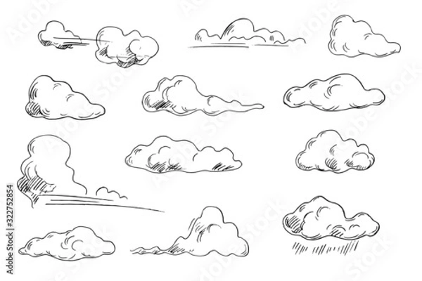 Fototapeta Vector set of hand-drawn clouds.