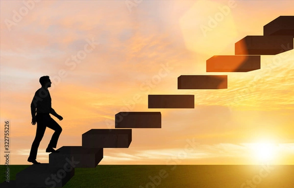 Fototapeta Businessman in career promotion concept with stairs