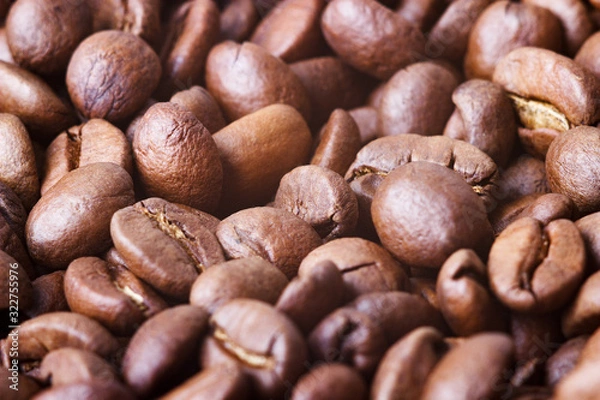 Fototapeta Roasted coffee beans, closeup. Background.